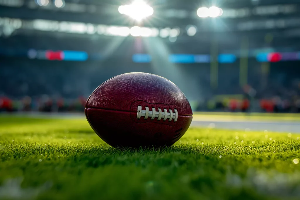 photo of football laying on ground in field