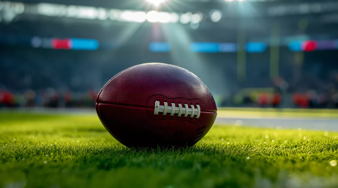 photo of football laying on ground in field