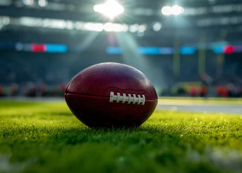 photo of football laying on ground in field