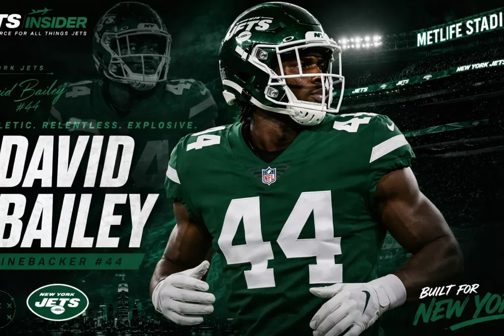 Image of David Bailey for his player page on Jetsinsider.com. David Bailey is the New York Jets' rookie EDGE rusher, selected with the No. 2 overall pick in the 2026 NFL Draft out of Texas Tech.