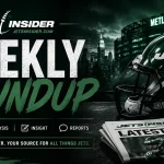 Image header Weekly Roundup of NY Jets stories, the title in white and green letters, on a dark background showing the NYC skyline, a Jets helmet, and a JETSINSIDER newspaper with Latet News